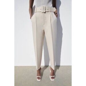 Zara High-Waisted Trousers ECRU cream white small